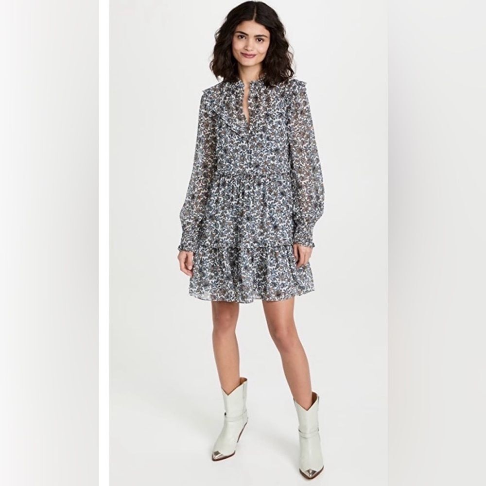 VERONICA BEARD Savile ruffled floral silk mini dress Size 2